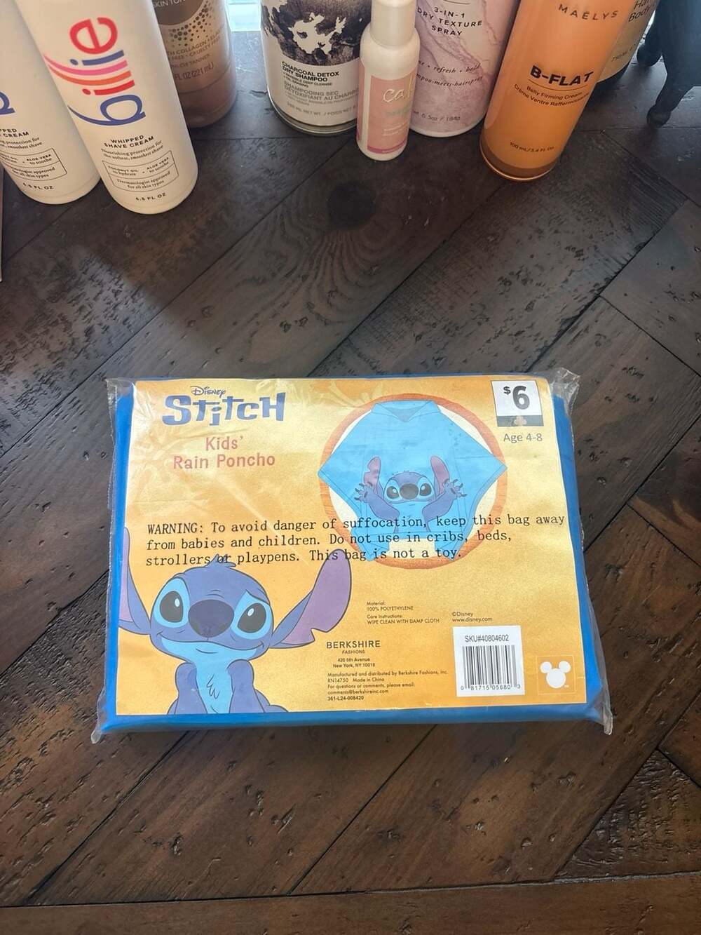 Disney Stitch Kids' Rain Poncho Age 4-8 Blue